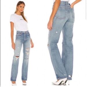 Re/Done 90’s High Rise Loose Jeans Straight Leg Size 24 in Medium Destroyed
